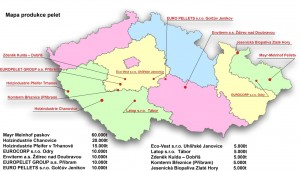 Mapa výrobců pelet v ČR, CDP.cz, 2011